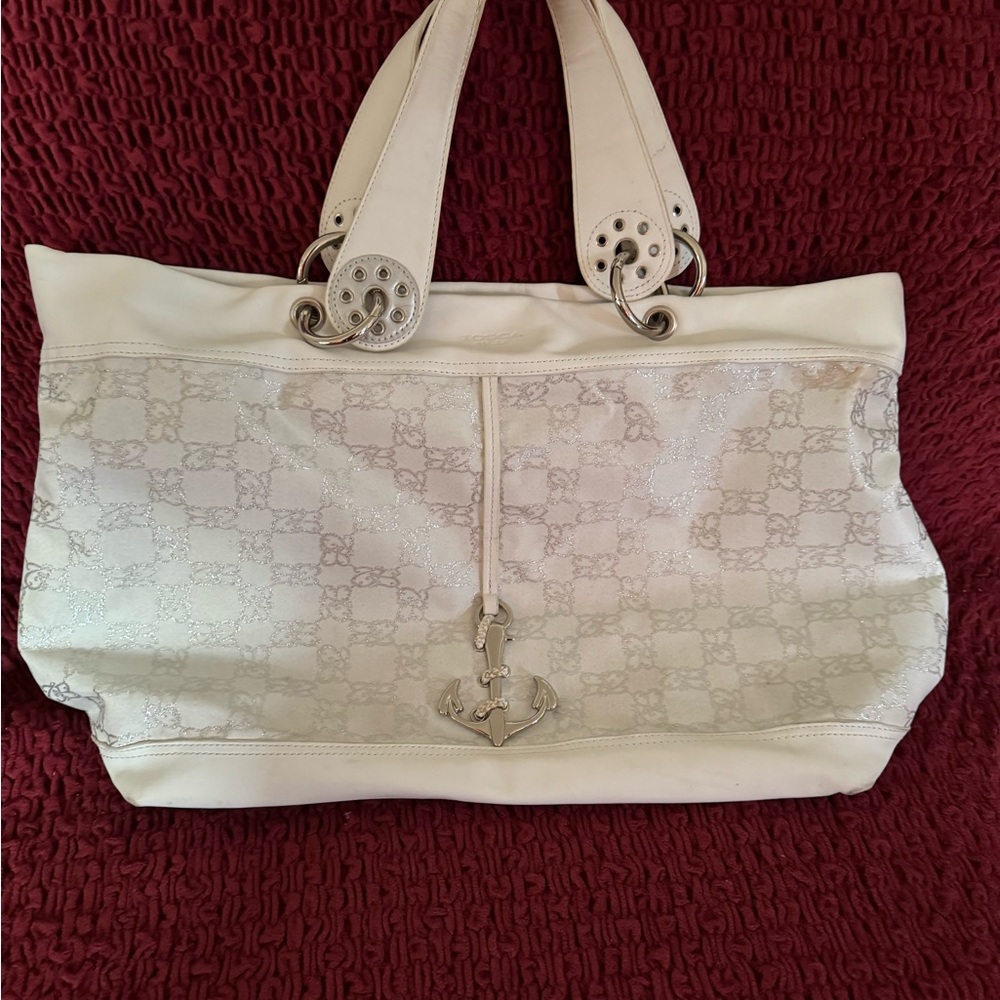 Tosca Blu leather white & silver tote